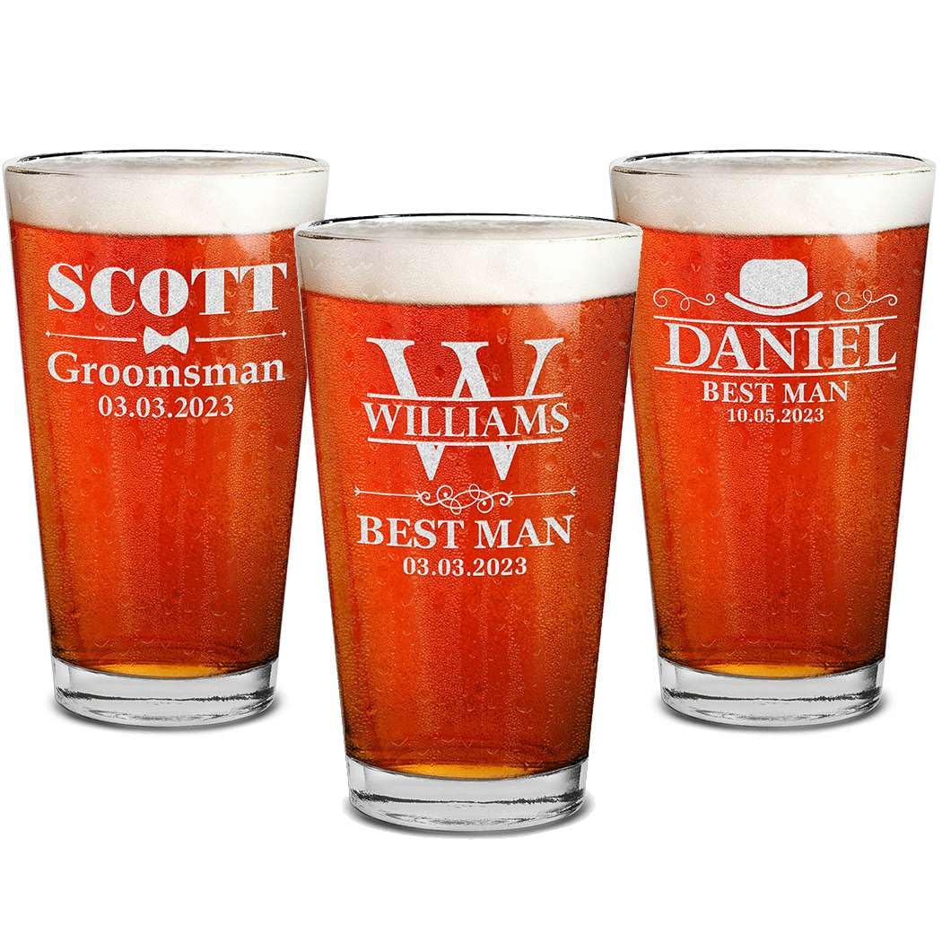 Custom Personalized Groom Beer Pint Glasses 16 oz.