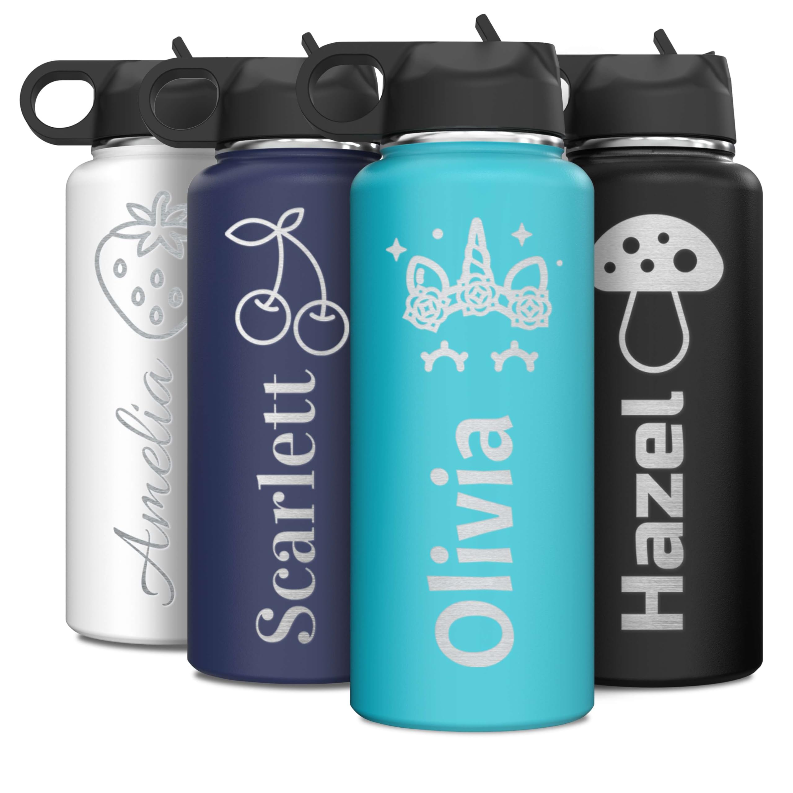 Custom Personalized Girls Name & Icon Insulated Stainless Steel Water Bottle 32 oz.