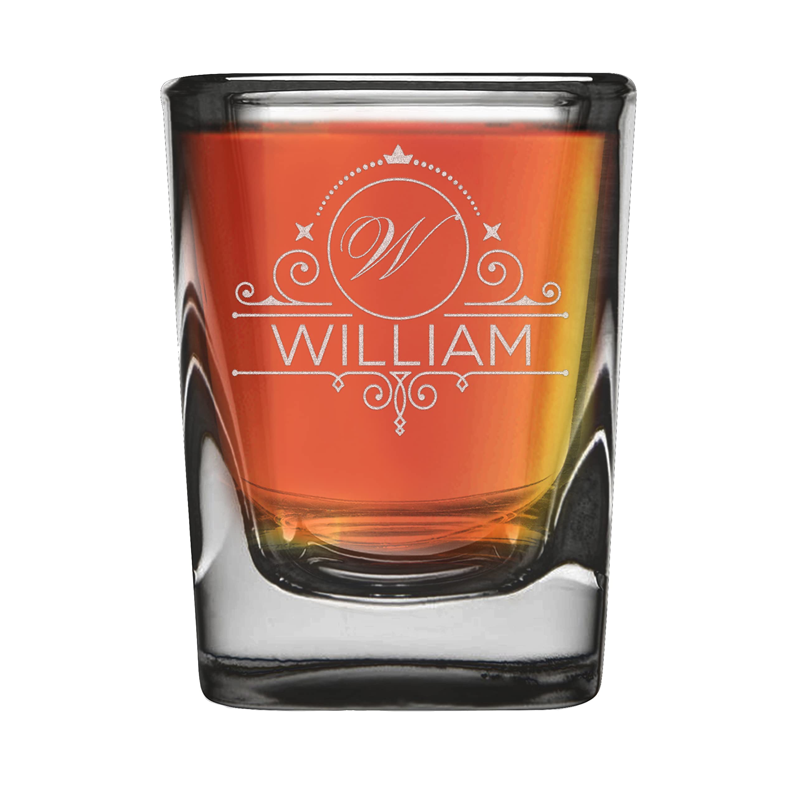 Custom Personalized Monogram Laser Engraved Square Heavy Base Prism Shot Glass 2 oz.