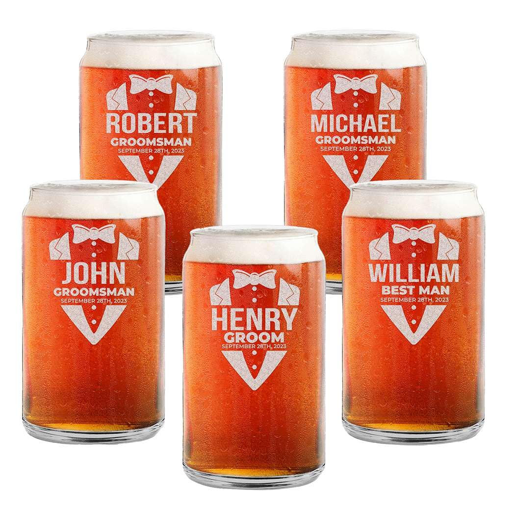 Custom Personalized Groom Beer Can Glasses 16 oz.