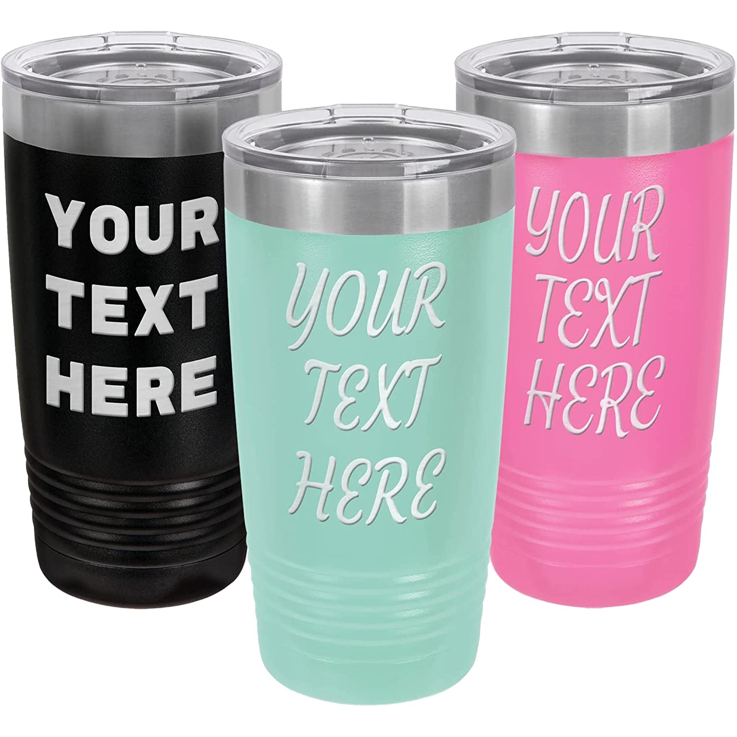 Custom Personalized Design Your Own with Text Your Name or Saying Laser Engraved Stainless Steel Tumbler 20 oz.