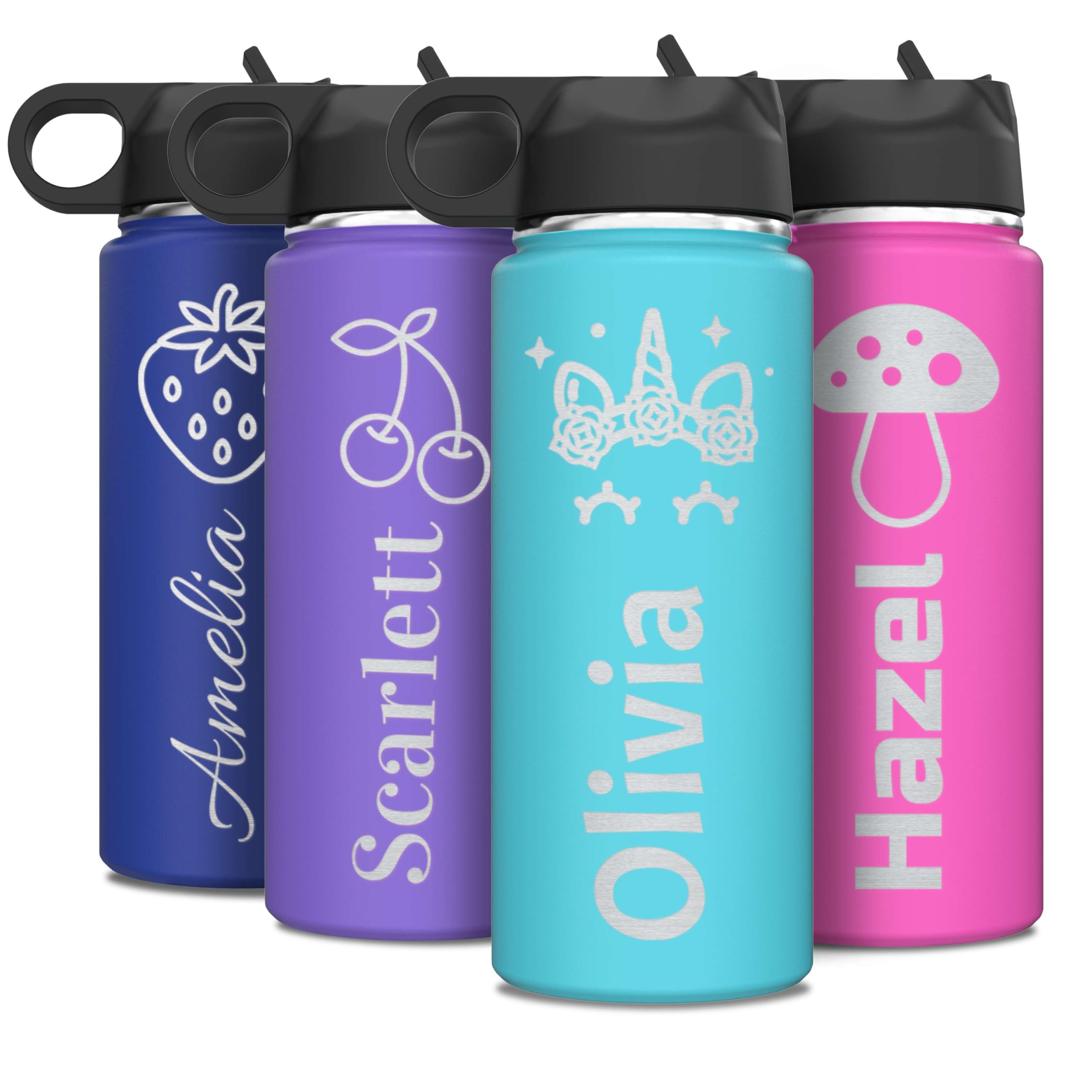 Custom Personalized Girls Name & Icon Insulated Stainless Steel Water Bottle 18oz.