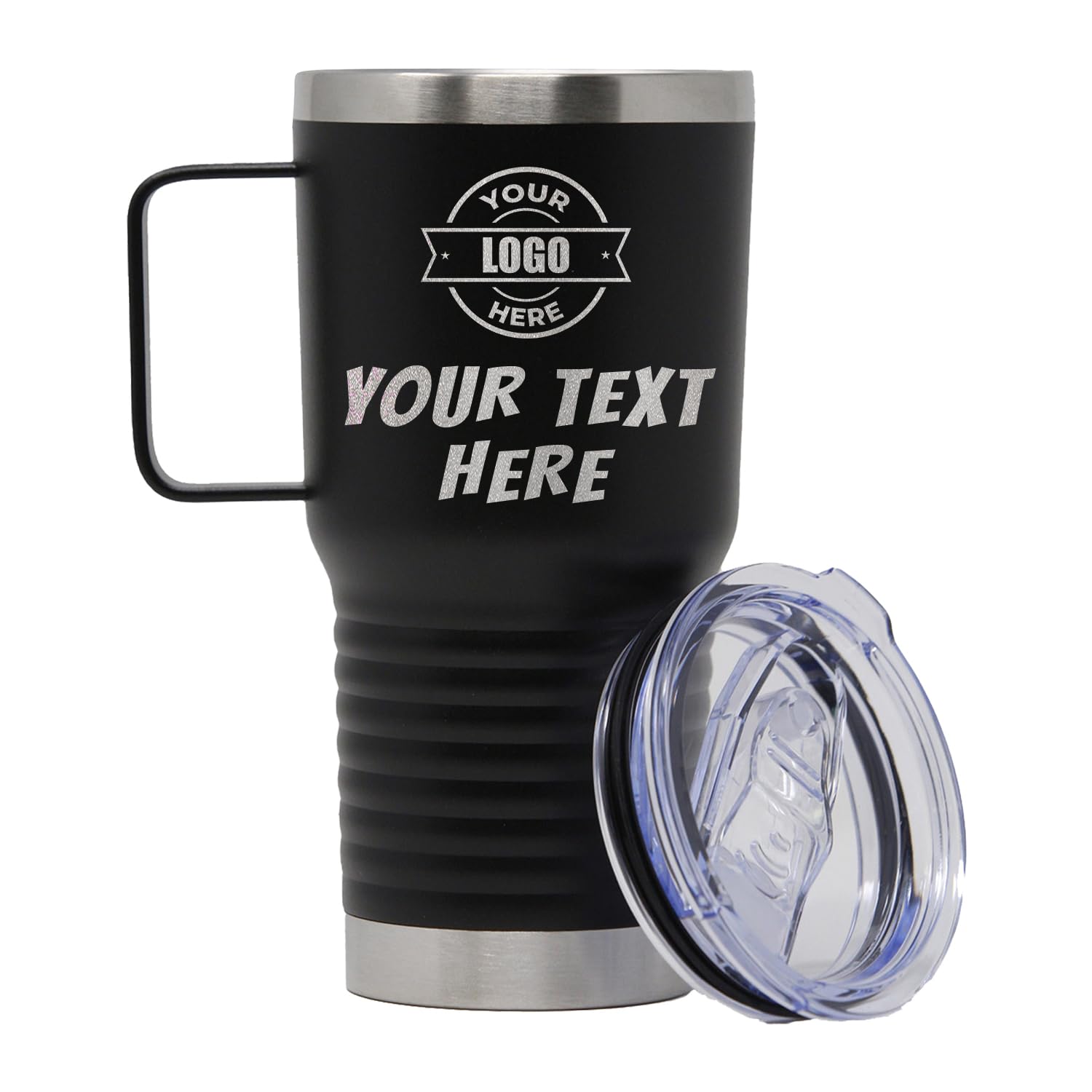 Custom Personalized Your Text Stainless Steel Travel Cup with Handle Tumbler 20oz.