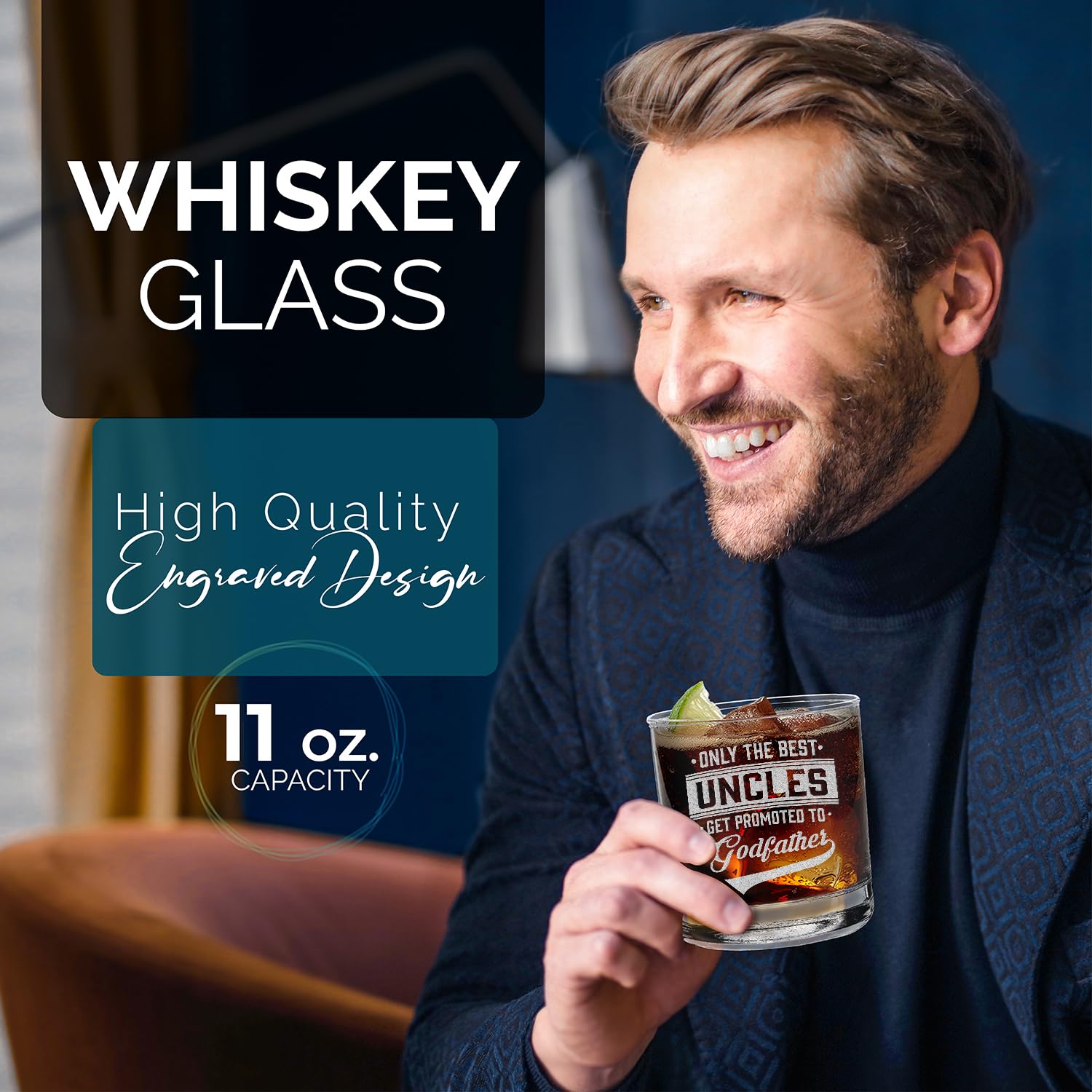 Only The Best Uncles Get Promoted To Godfather Engraved Whiskey Glass 11 oz.