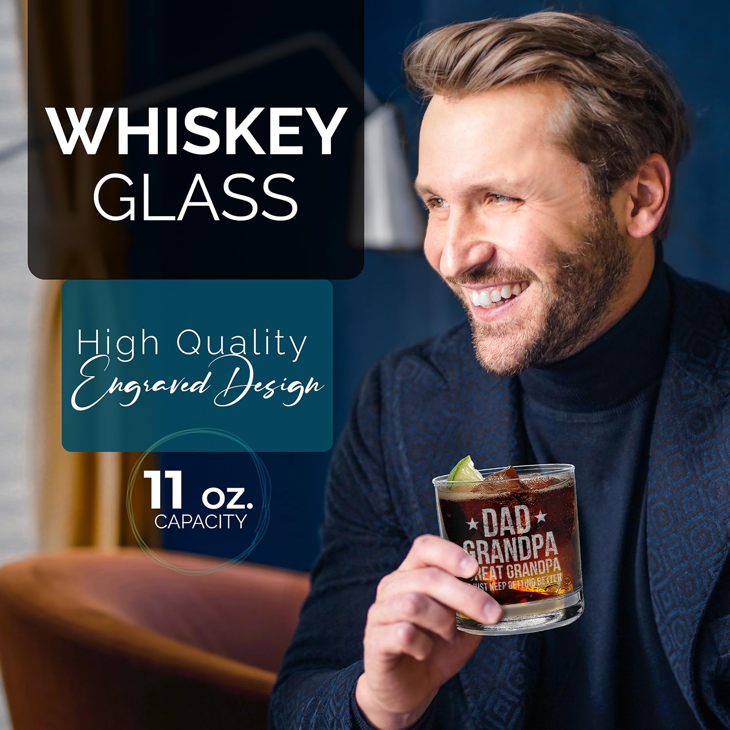 Dad Grandpa Great Grandpa I Just Keep Getting Better Engraved Whiskey Glass 11 oz.