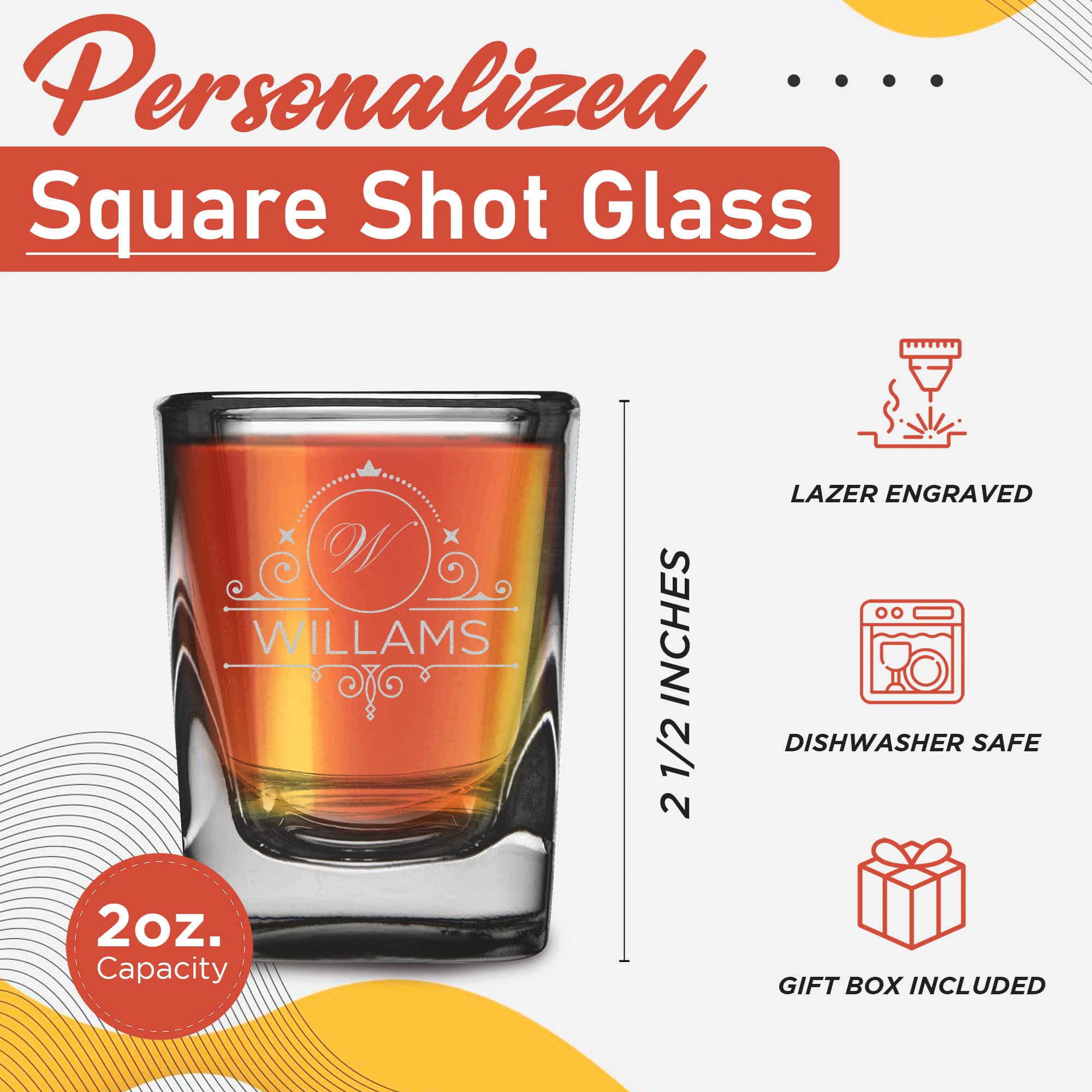 Custom Personalized Monogram Laser Engraved Square Heavy Base Prism Shot Glass 2 oz.