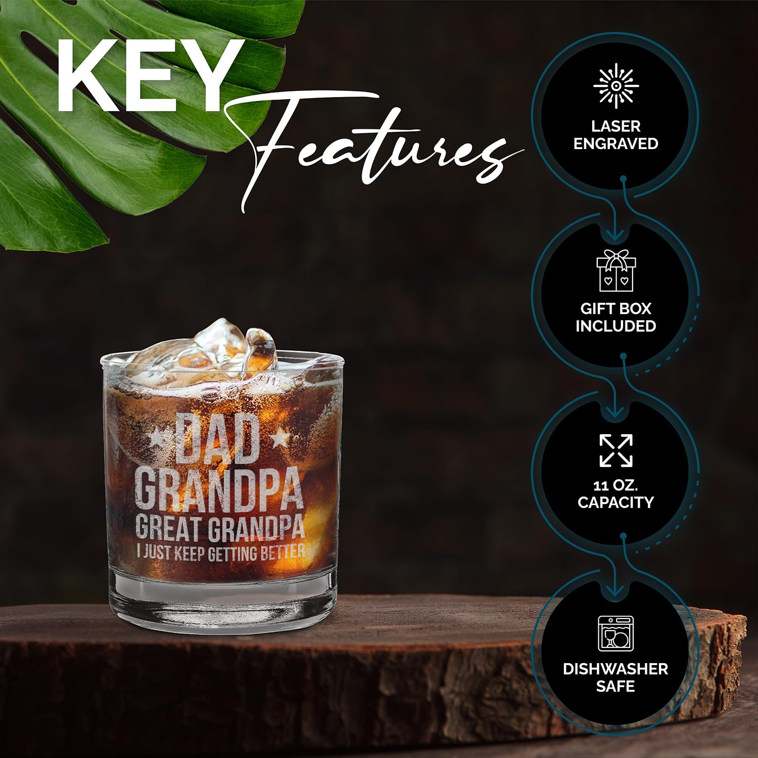 Dad Grandpa Great Grandpa I Just Keep Getting Better Engraved Whiskey Glass 11 oz.