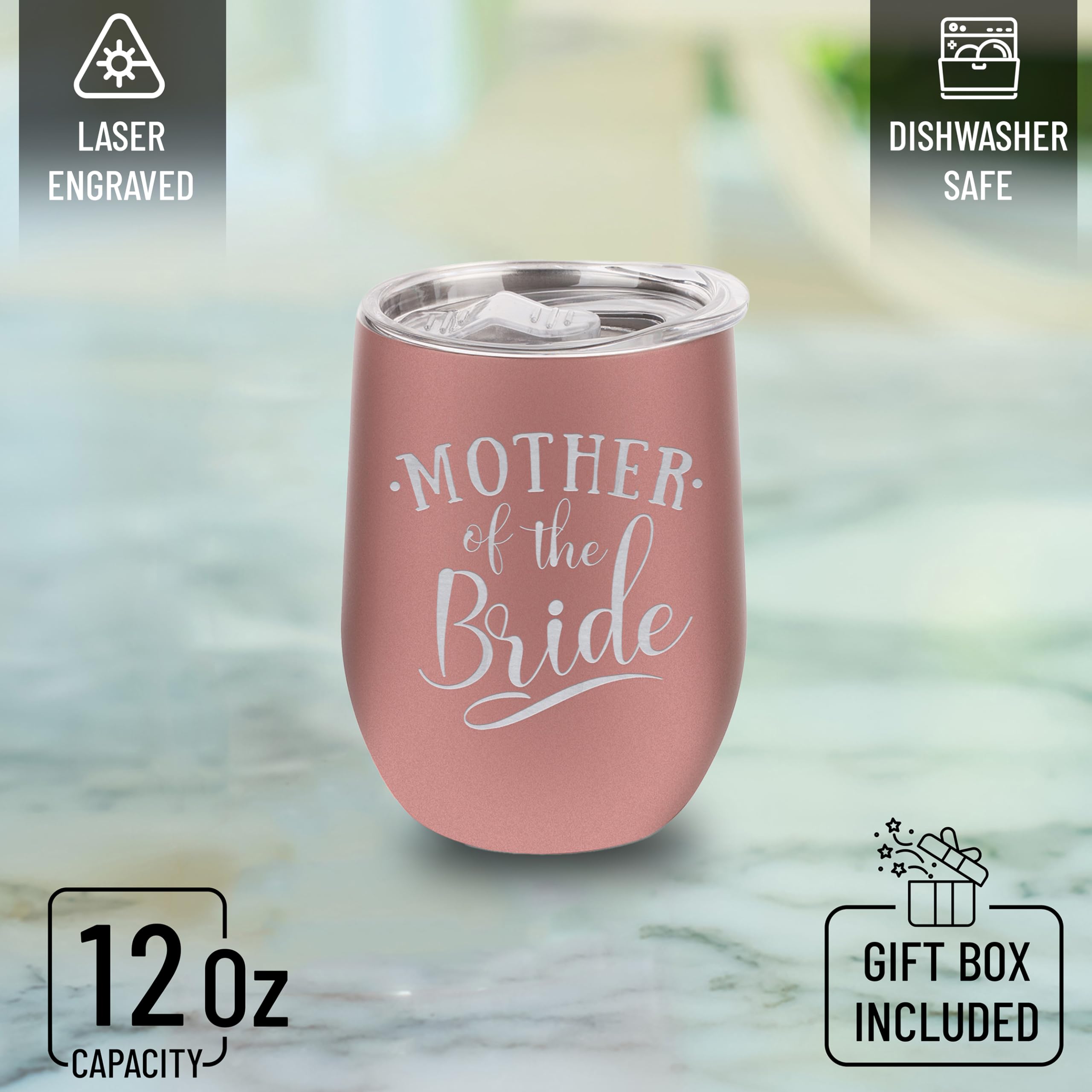 Mother of the Bride Wedding Engraved Insulated Stainless Steel Wine Tumbler 12oz.