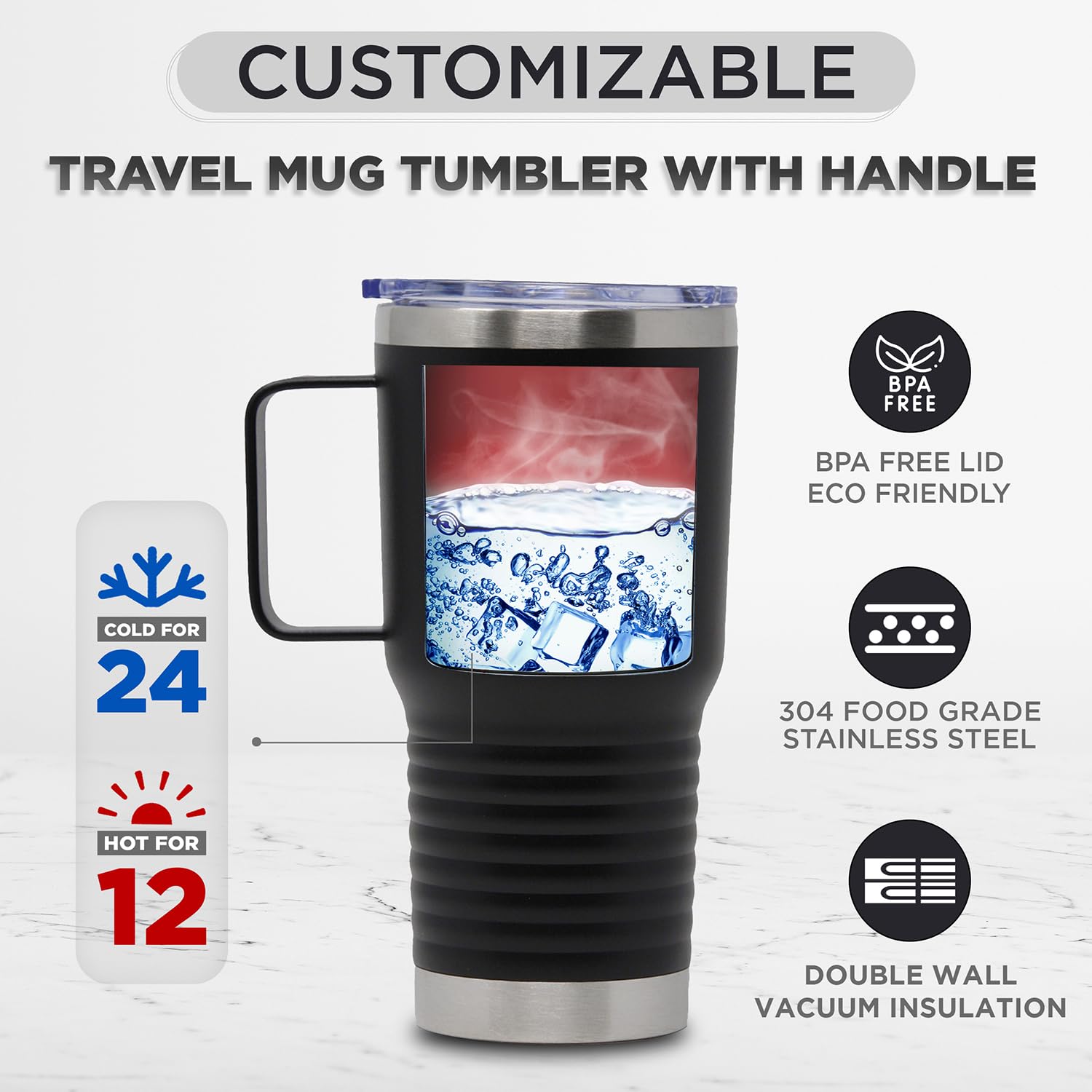 Personalized Monogram Stainless Steel Travel Cup with Handle Tumbler 20oz.