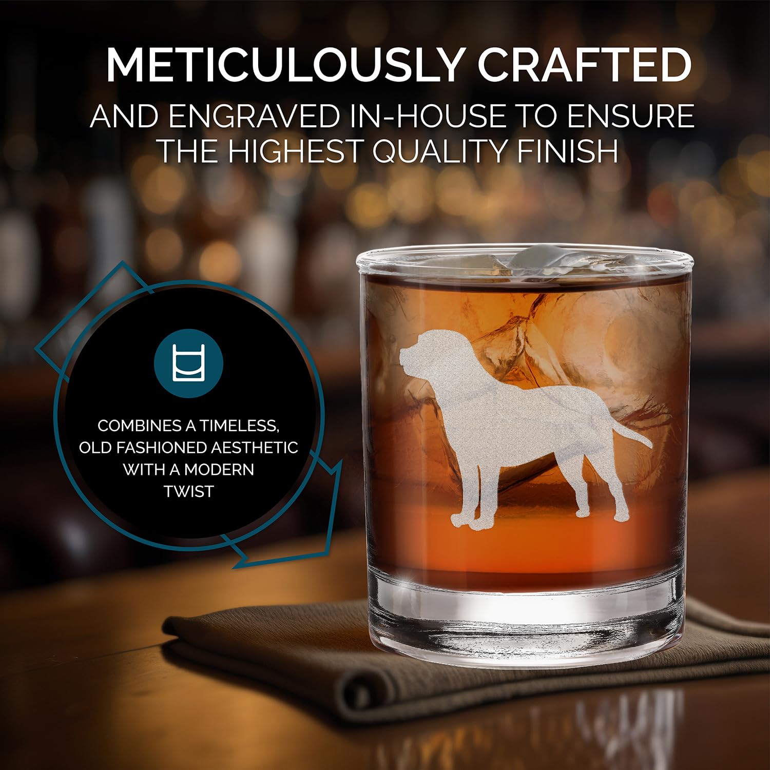 Dog Breeds Silhouettes Engraved Whiskey Glass 11 oz.