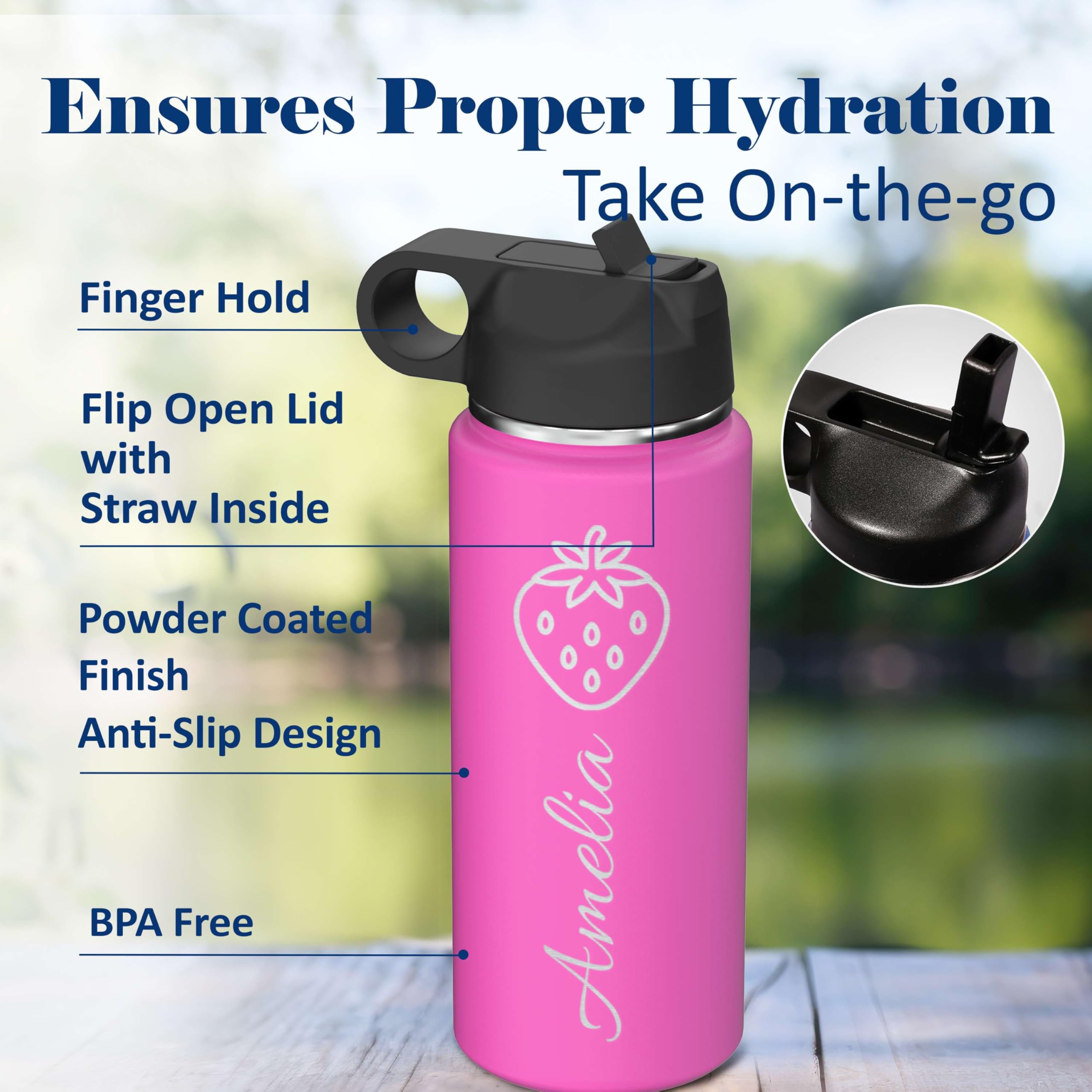 Custom Personalized Girls Name & Icon Insulated Stainless Steel Water Bottle 18oz.