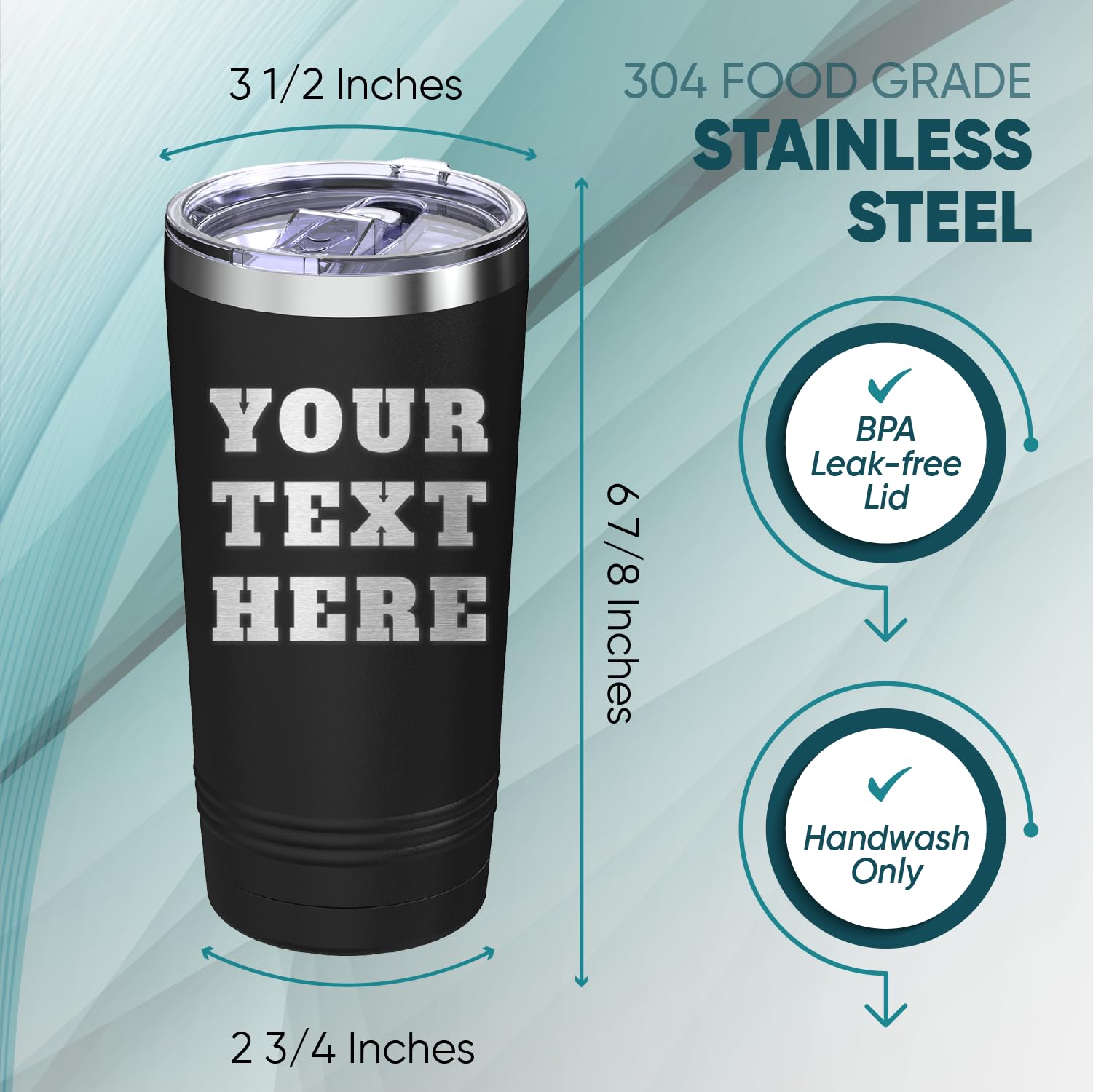 Custom Personalized Design Your Own with Text Your Name or Saying Laser Engraved Stainless Steel Tumbler 20 oz.