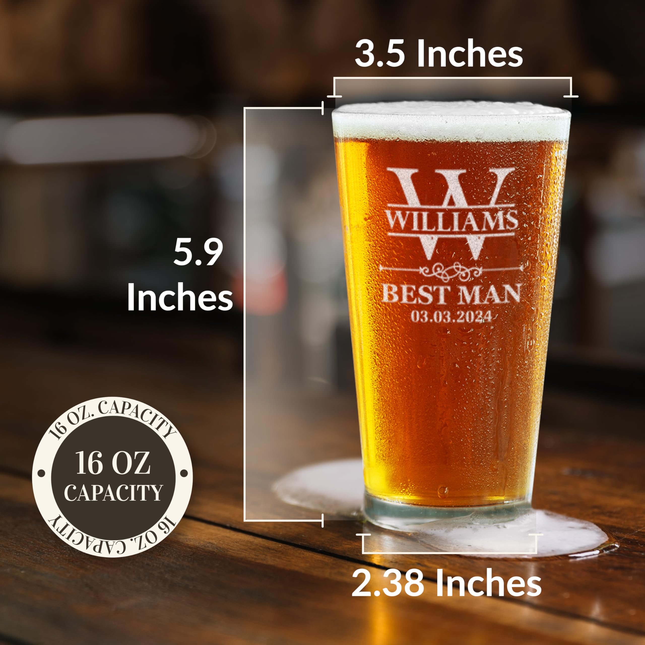 Custom Personalized Groom Beer Pint Glasses 16 oz.