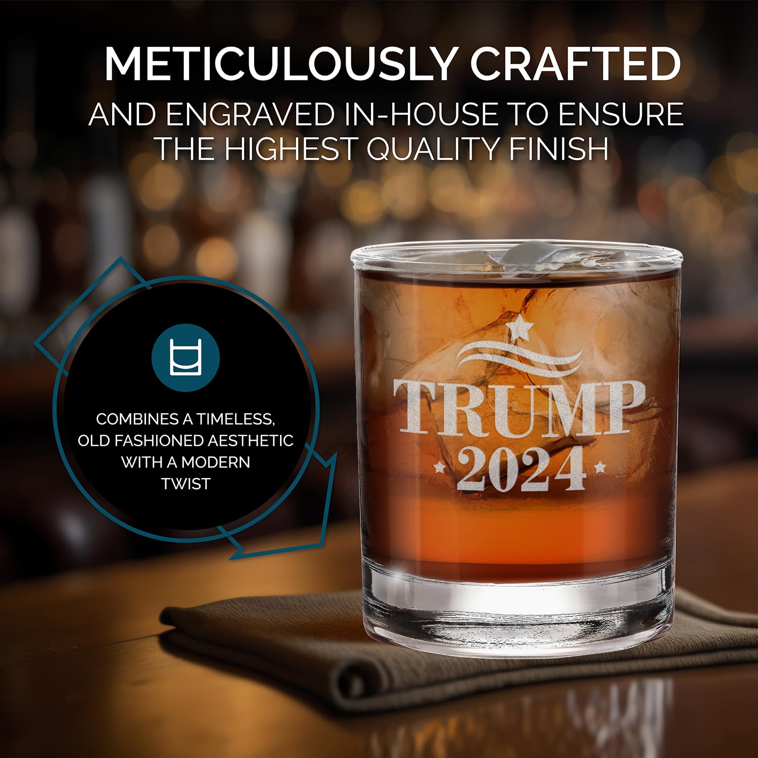 Trump 2024 American Stars Election Engraved Whiskey Glass 11 oz.