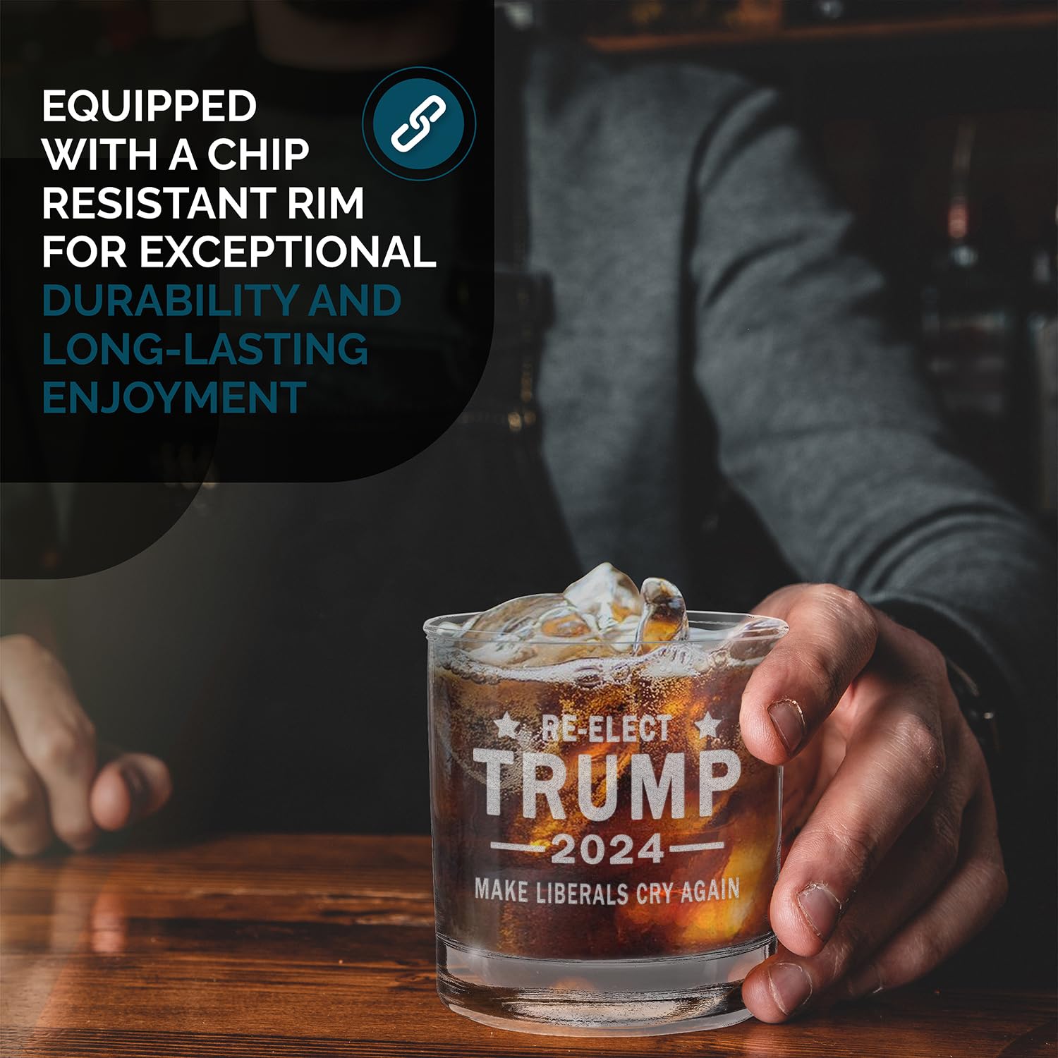 Re-elect Trump 2024 Make Liberals Cry Again Engraved Whiskey Glass 11 oz