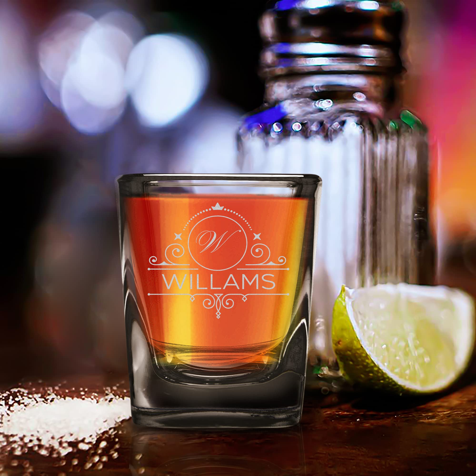 Custom Personalized Monogram Laser Engraved Square Heavy Base Prism Shot Glass 2 oz.