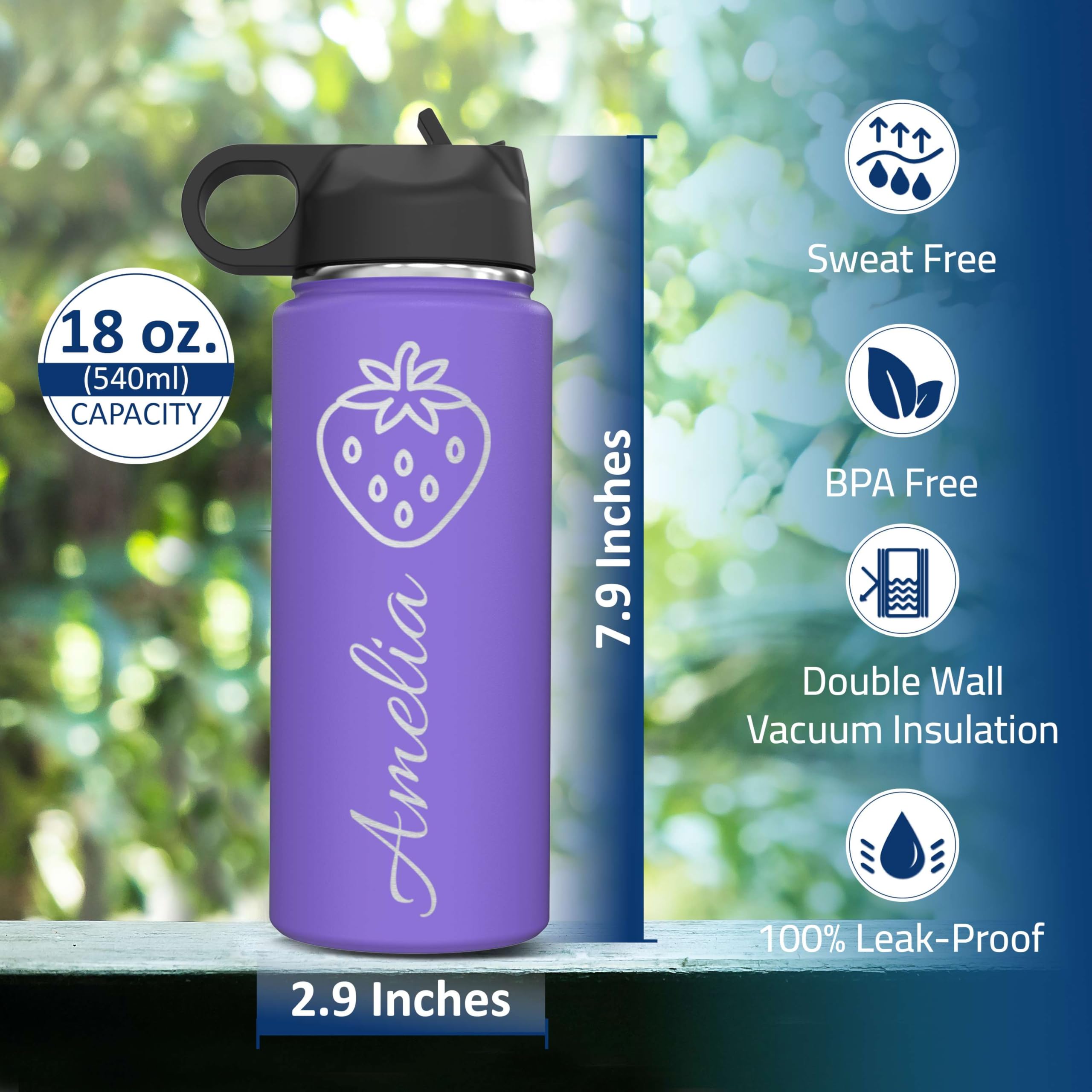 Custom Personalized Girls Name & Icon Insulated Stainless Steel Water Bottle 18oz.