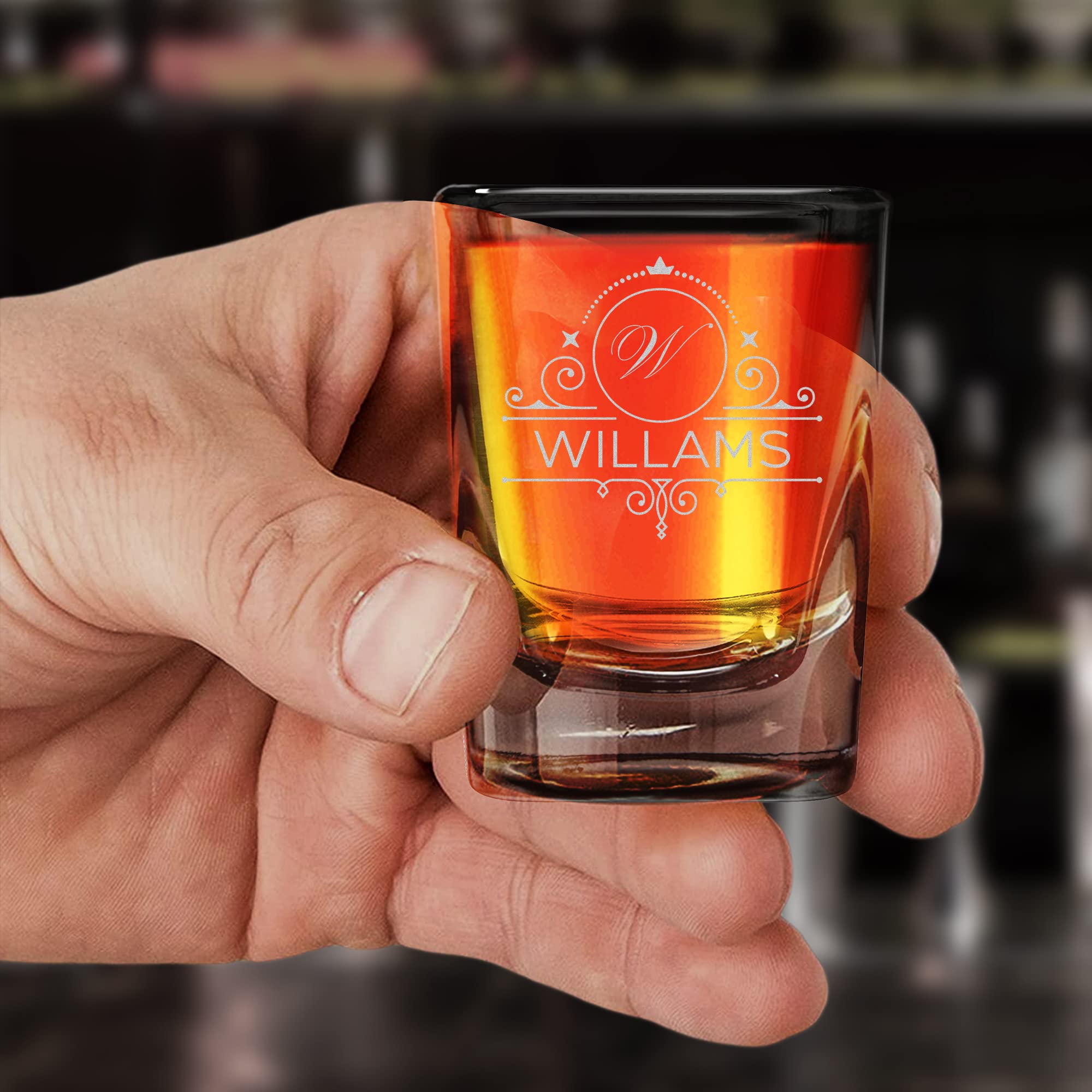 Custom Personalized Monogram Laser Engraved Square Heavy Base Prism Shot Glass 2 oz.