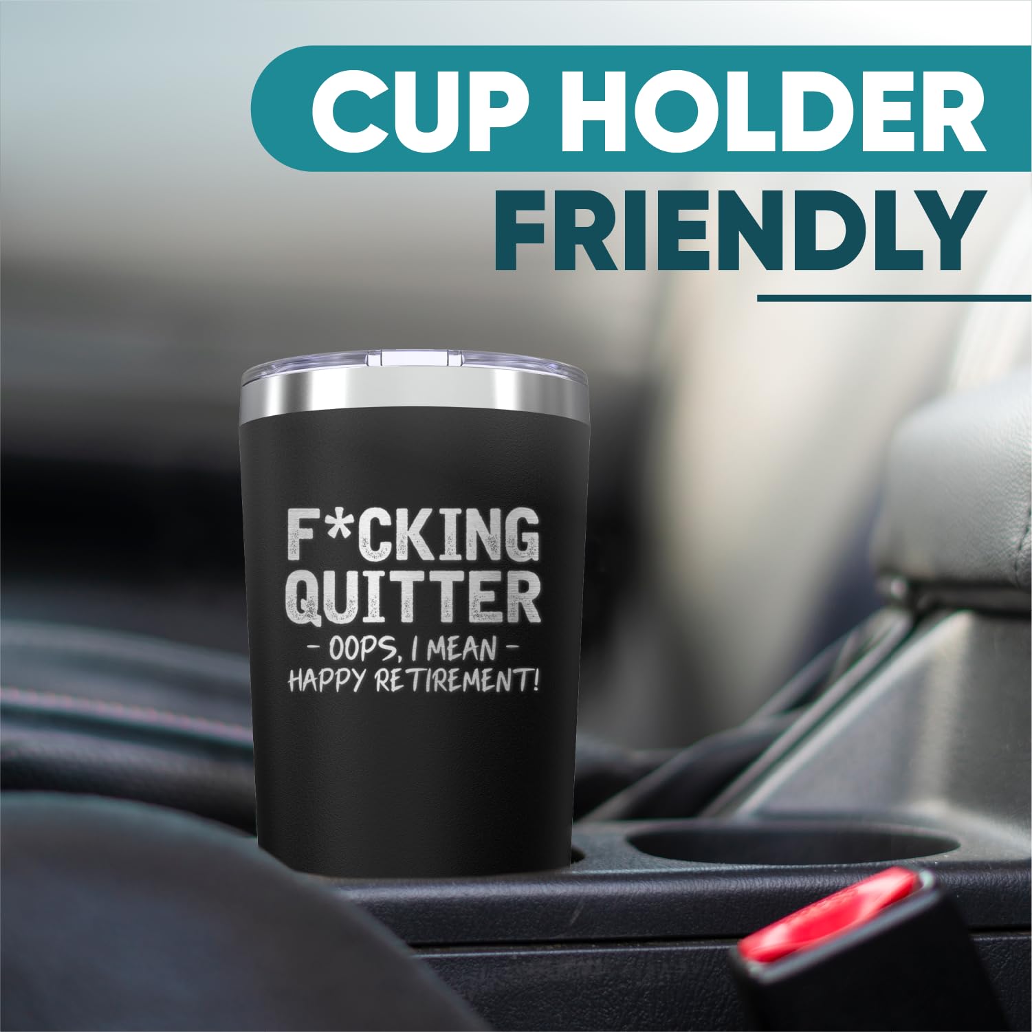 Quitter Oops, I Mean Happy Retirement! Engraved Insulated Stainless Steel Coffee Tumbler with Lid 20 oz.