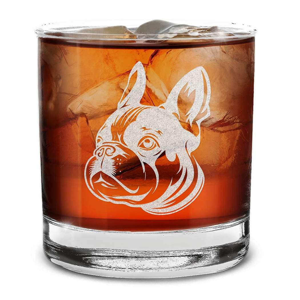 Dog Breeds Head Face Engraved Whiskey Glass 11 oz.