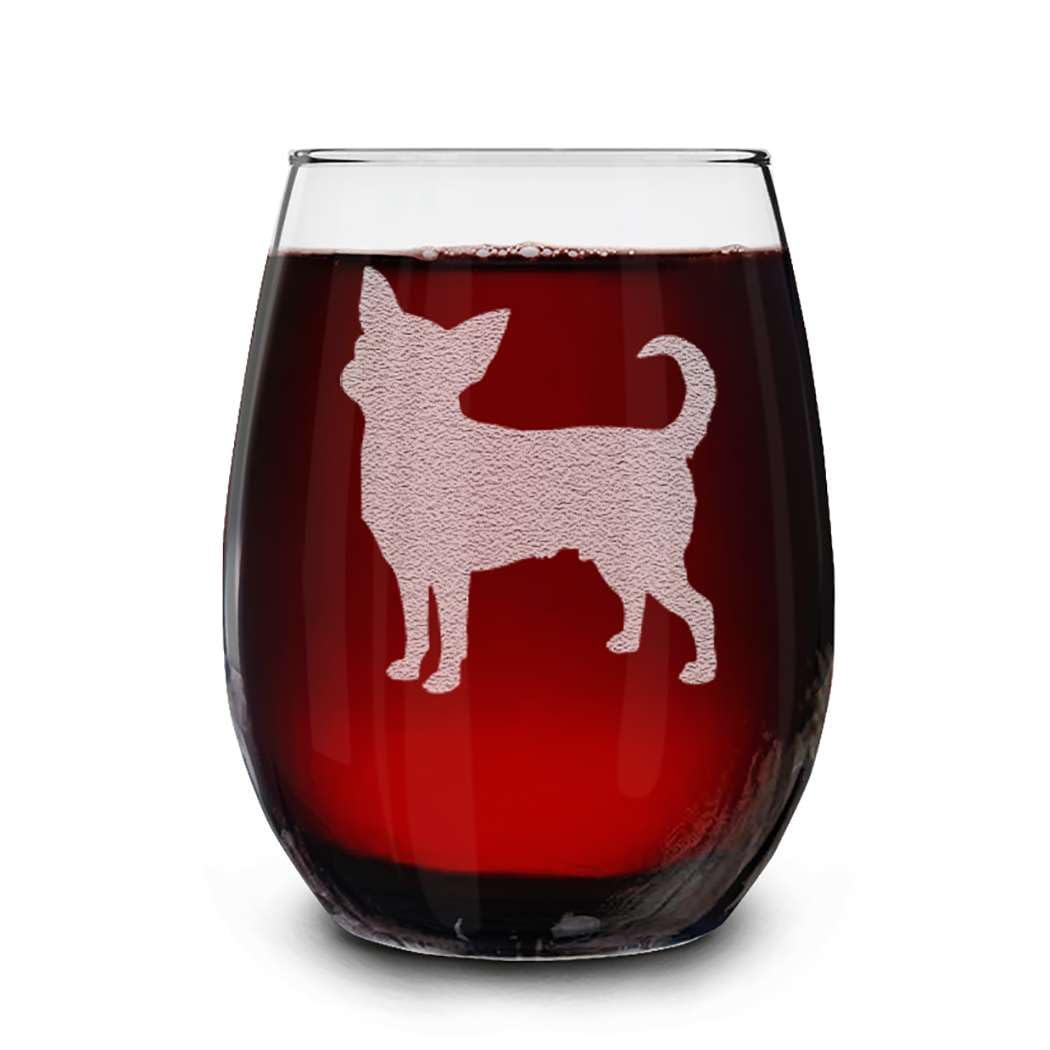 Dog Breeds Silhouettes Engraved Stemless Wine Glass 15 oz.