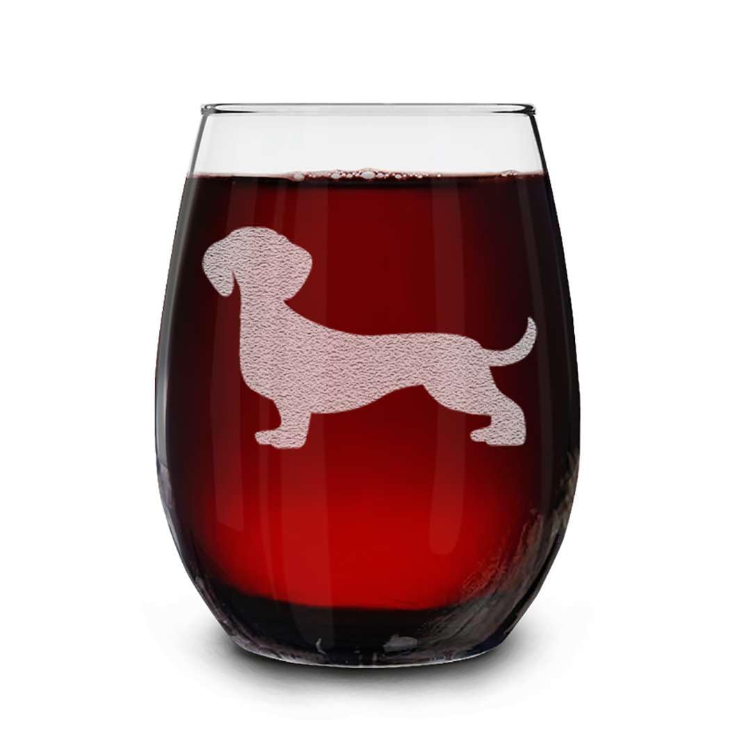 Dog Breeds Silhouettes Engraved Stemless Wine Glass 15 oz.