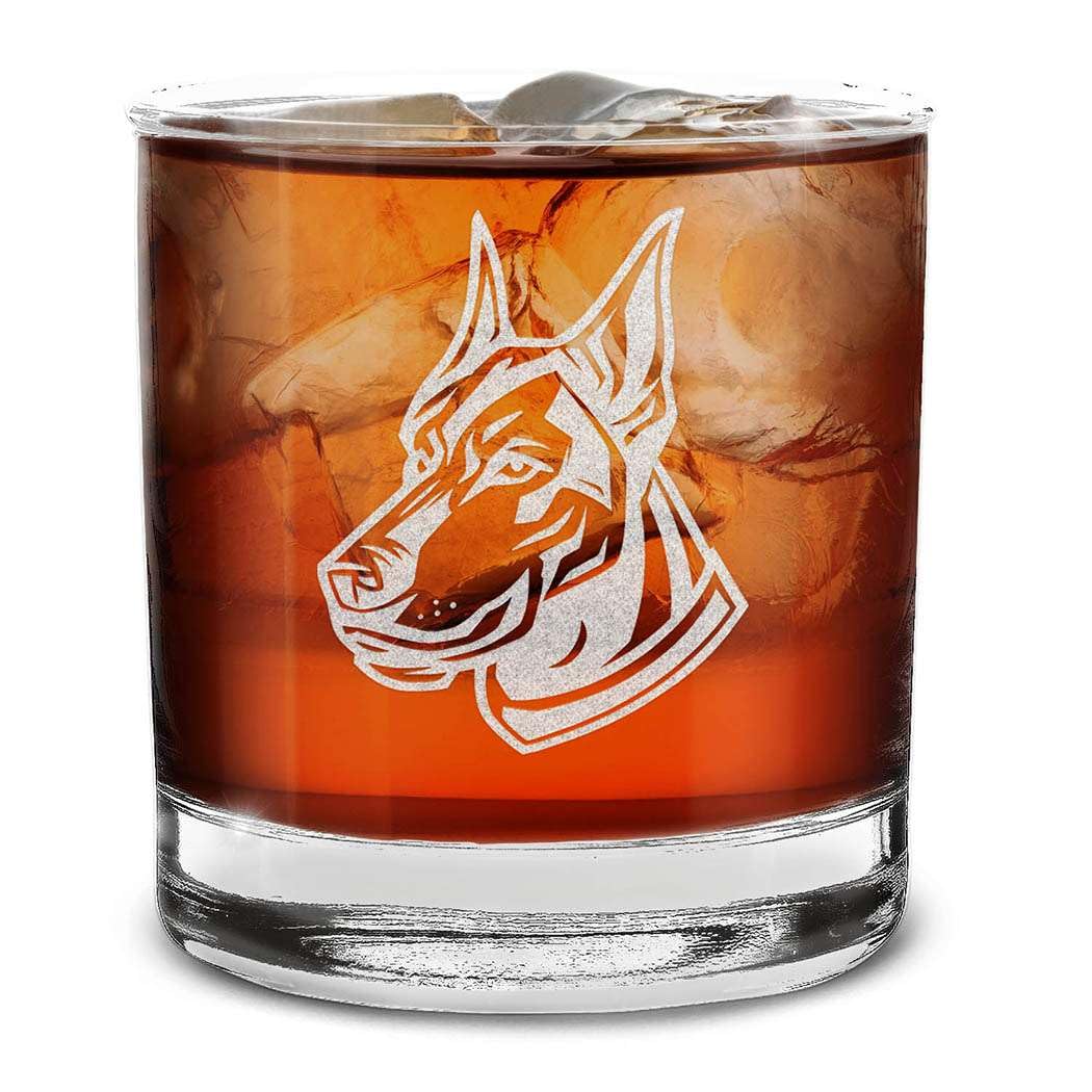 Dog Breeds Head Face Engraved Whiskey Glass 11 oz.