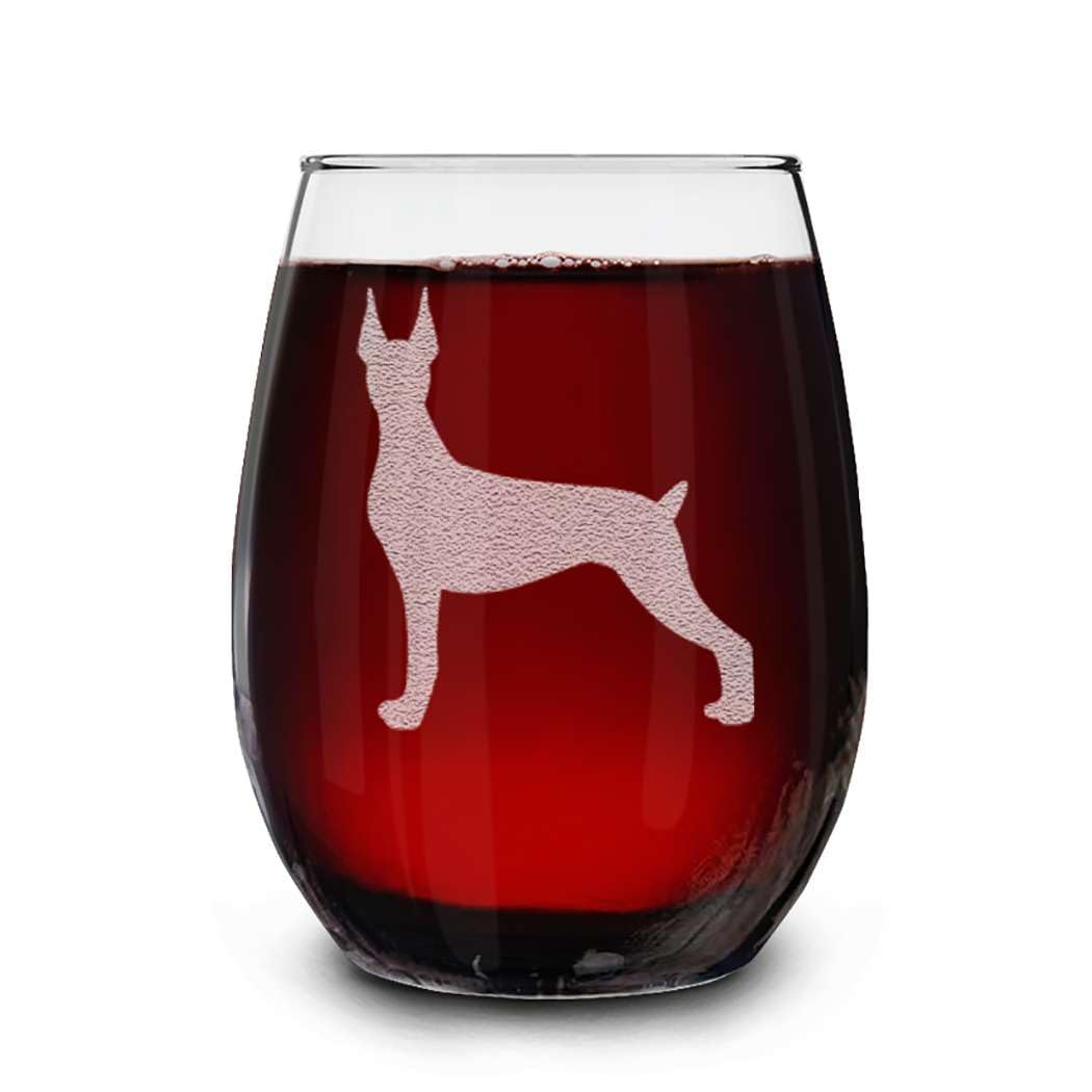 Dog Breeds Silhouettes Engraved Stemless Wine Glass 15 oz.