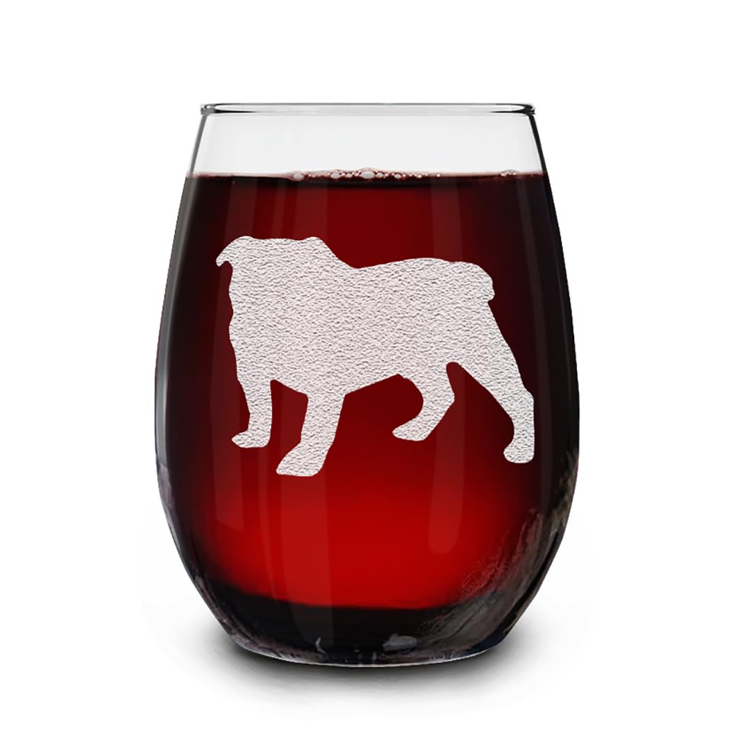 Dog Breeds Silhouettes Engraved Stemless Wine Glass 15 oz.