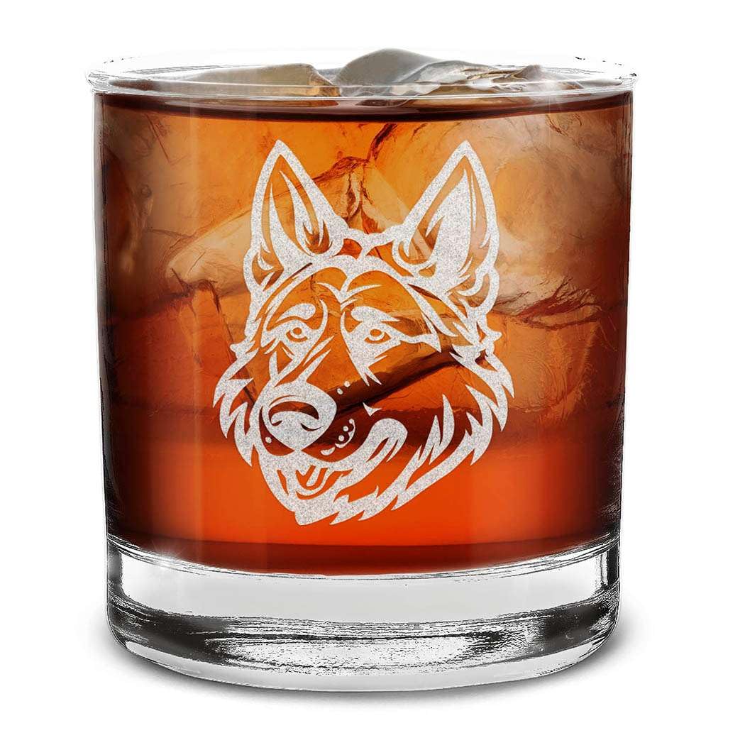 Dog Breeds Head Face Engraved Whiskey Glass 11 oz.