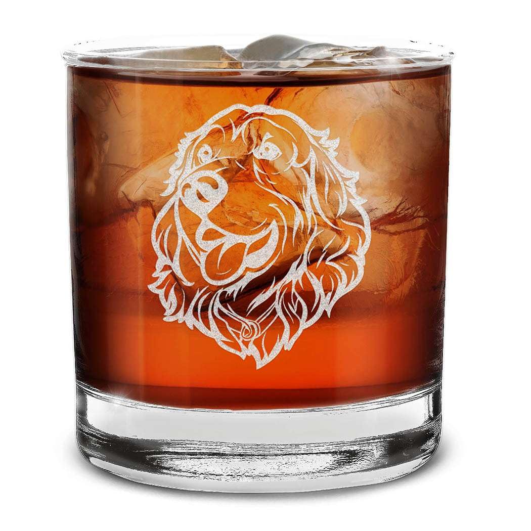 Dog Breeds Head Face Engraved Whiskey Glass 11 oz.