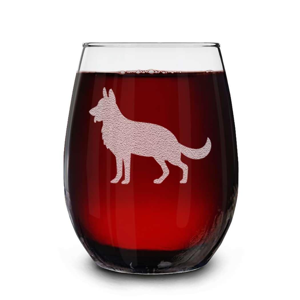 Dog Breeds Silhouettes Engraved Stemless Wine Glass 15 oz.