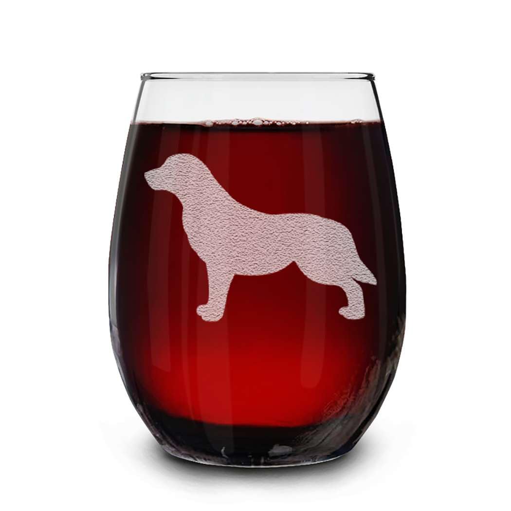 Dog Breeds Silhouettes Engraved Stemless Wine Glass 15 oz.