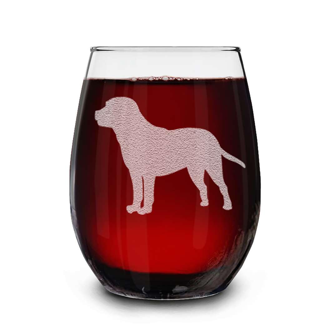 Dog Breeds Silhouettes Engraved Stemless Wine Glass 15 oz.