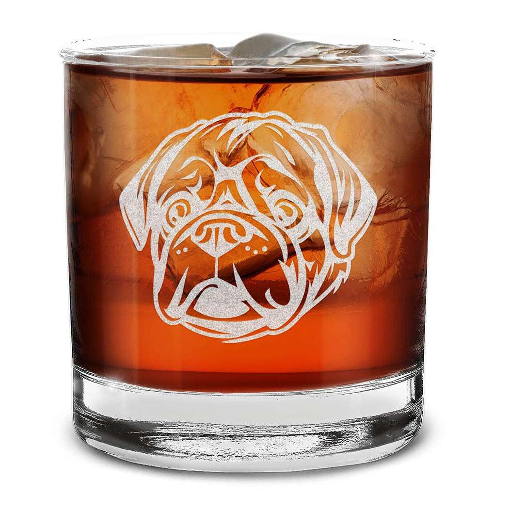 Dog Breeds Head Face Engraved Whiskey Glass 11 oz.