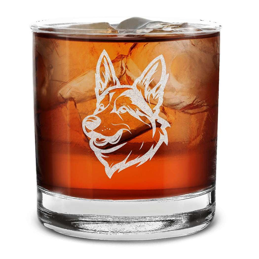 Dog Breeds Head Face Engraved Whiskey Glass 11 oz.