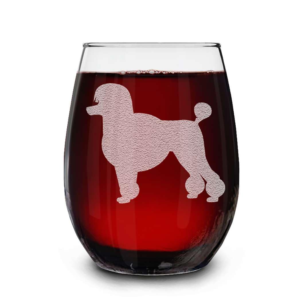 Dog Breeds Silhouettes Engraved Stemless Wine Glass 15 oz.