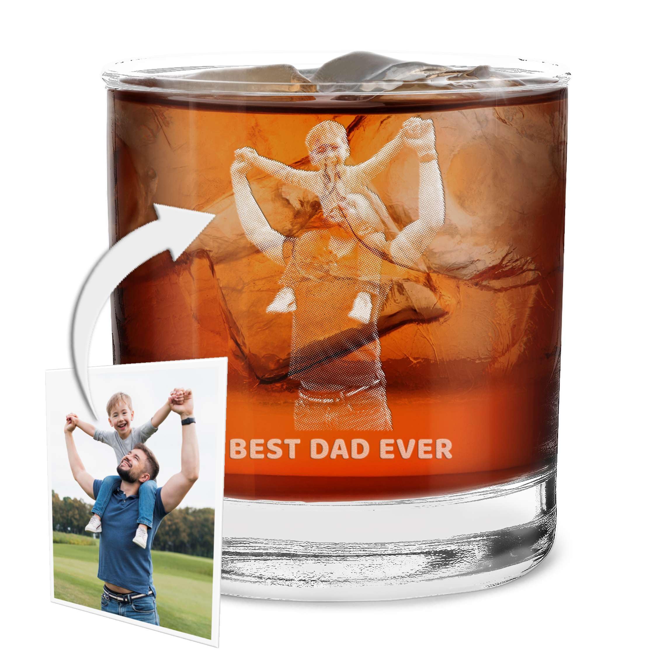 Custom Personalized Dad and Kids Photo Engraved Whiskey Glass 11 oz.