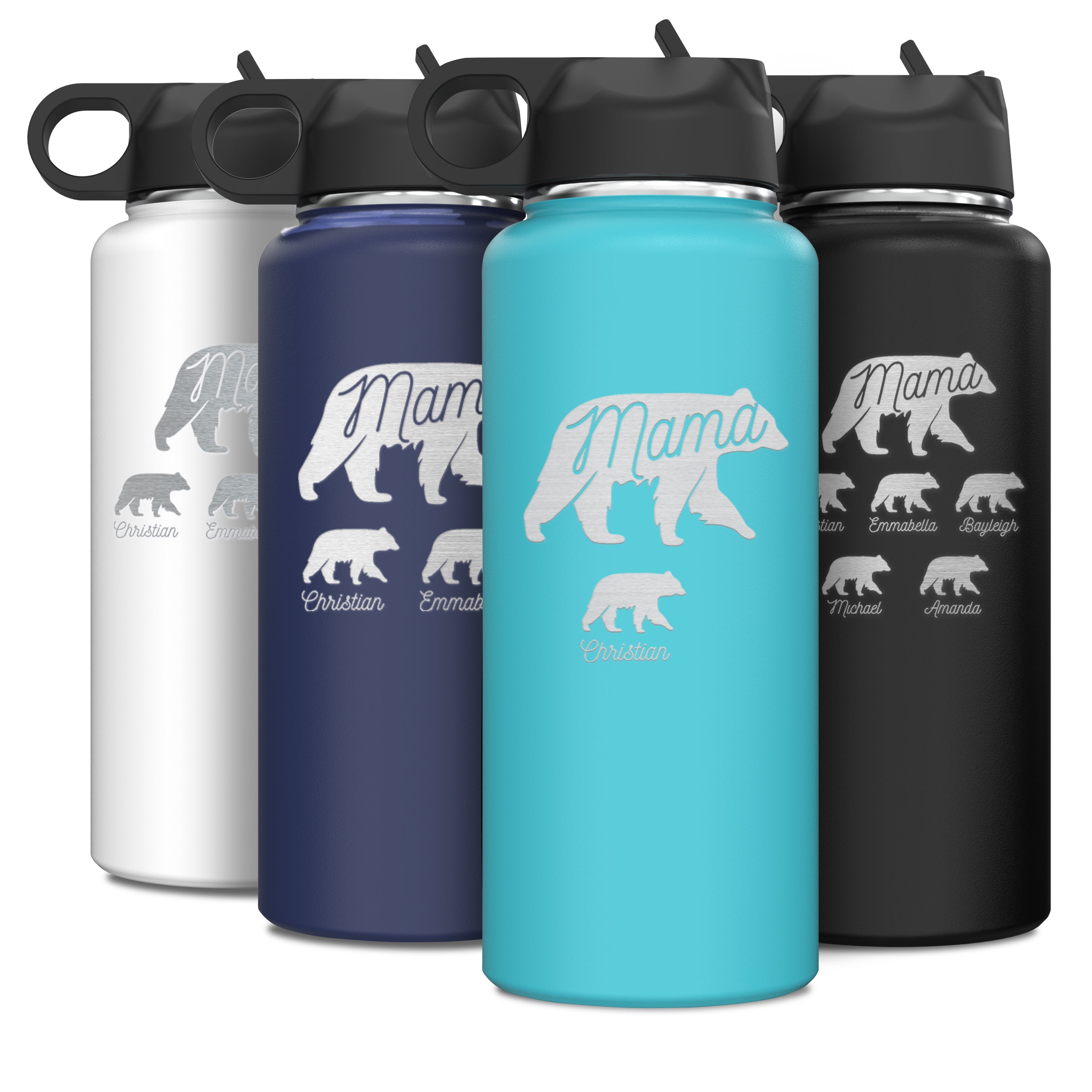 Custom Personalized Mama Bear Water Bottle 32oz.