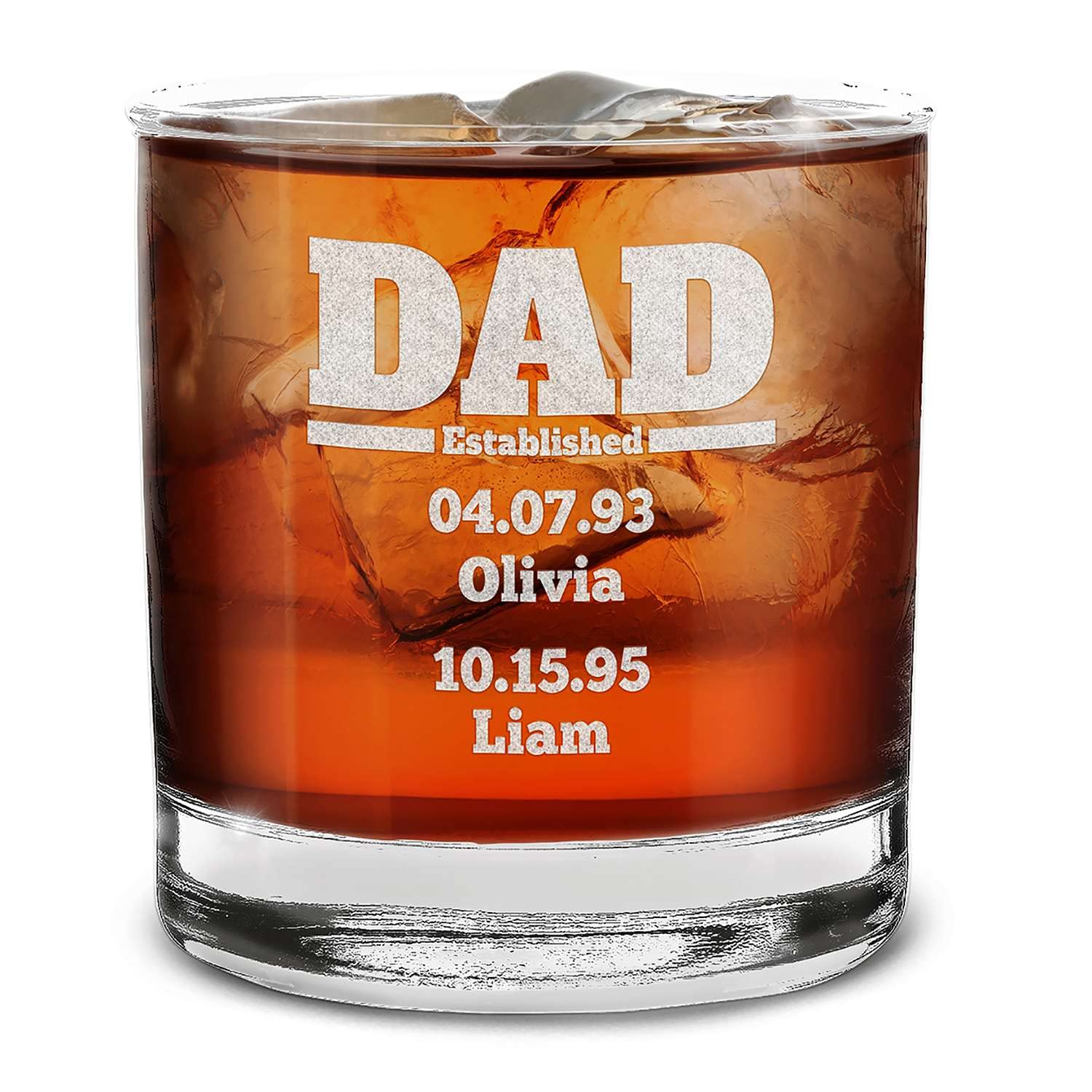 Custom Personalized Dad Established Children's Name Birthdate Engraved Whiskey Glass 11 oz.