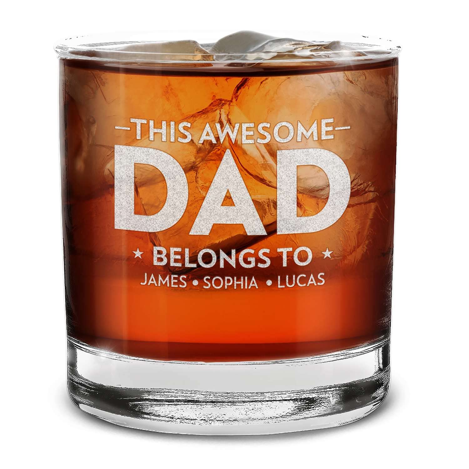 Custom Personalized This Awesome Dad Belongs to Children's Name Engraved Whiskey Glass 11 oz.