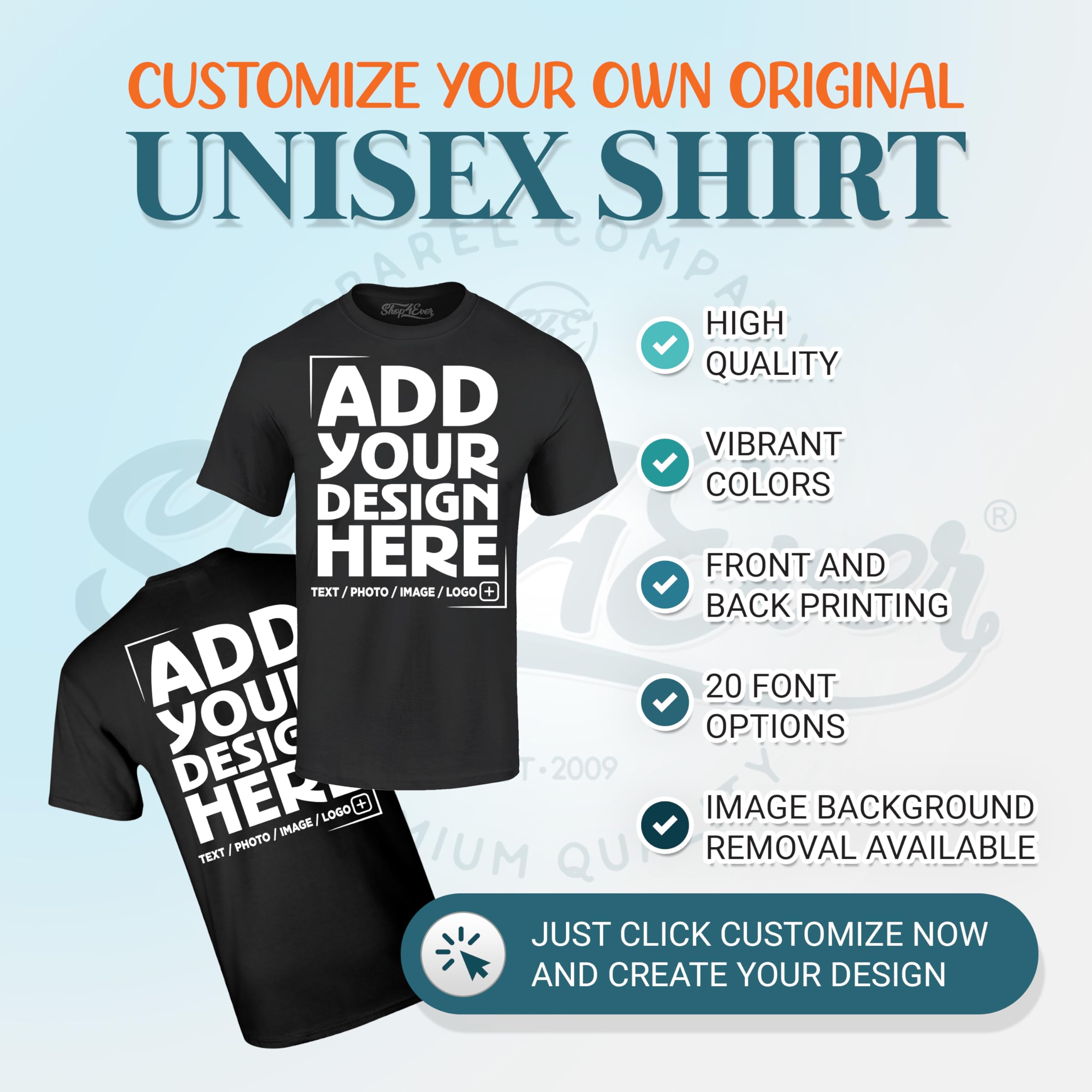 Custom Personalized Design Your Own Front Back T-Shirt