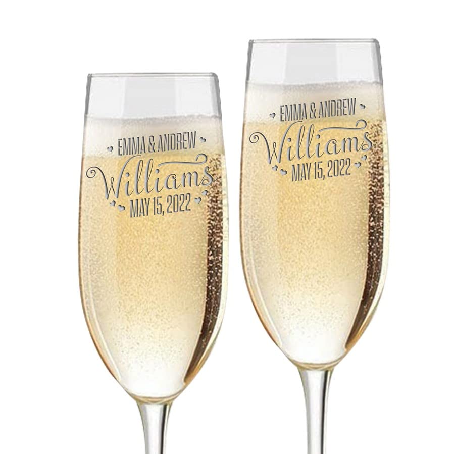 Custom Personalized Wedding Champagne Flute Glasses 8 oz.