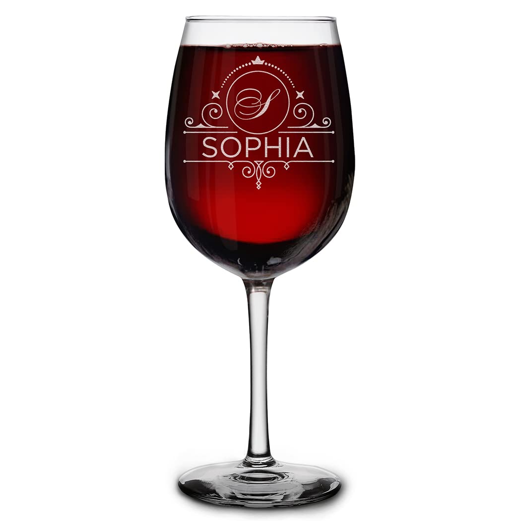 Custom Personalized Monogram Laser Engraved Stemmed Wine Glass 16 oz.