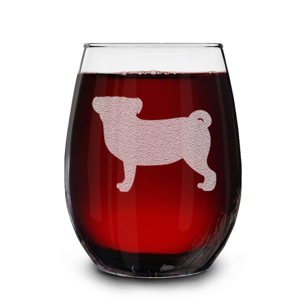 Dog Breeds Silhouettes Engraved Stemless Wine Glass 15 oz.