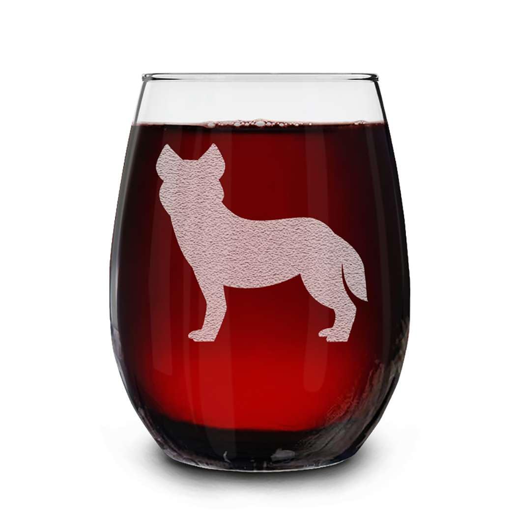 Dog Breeds Silhouettes Engraved Stemless Wine Glass 15 oz.