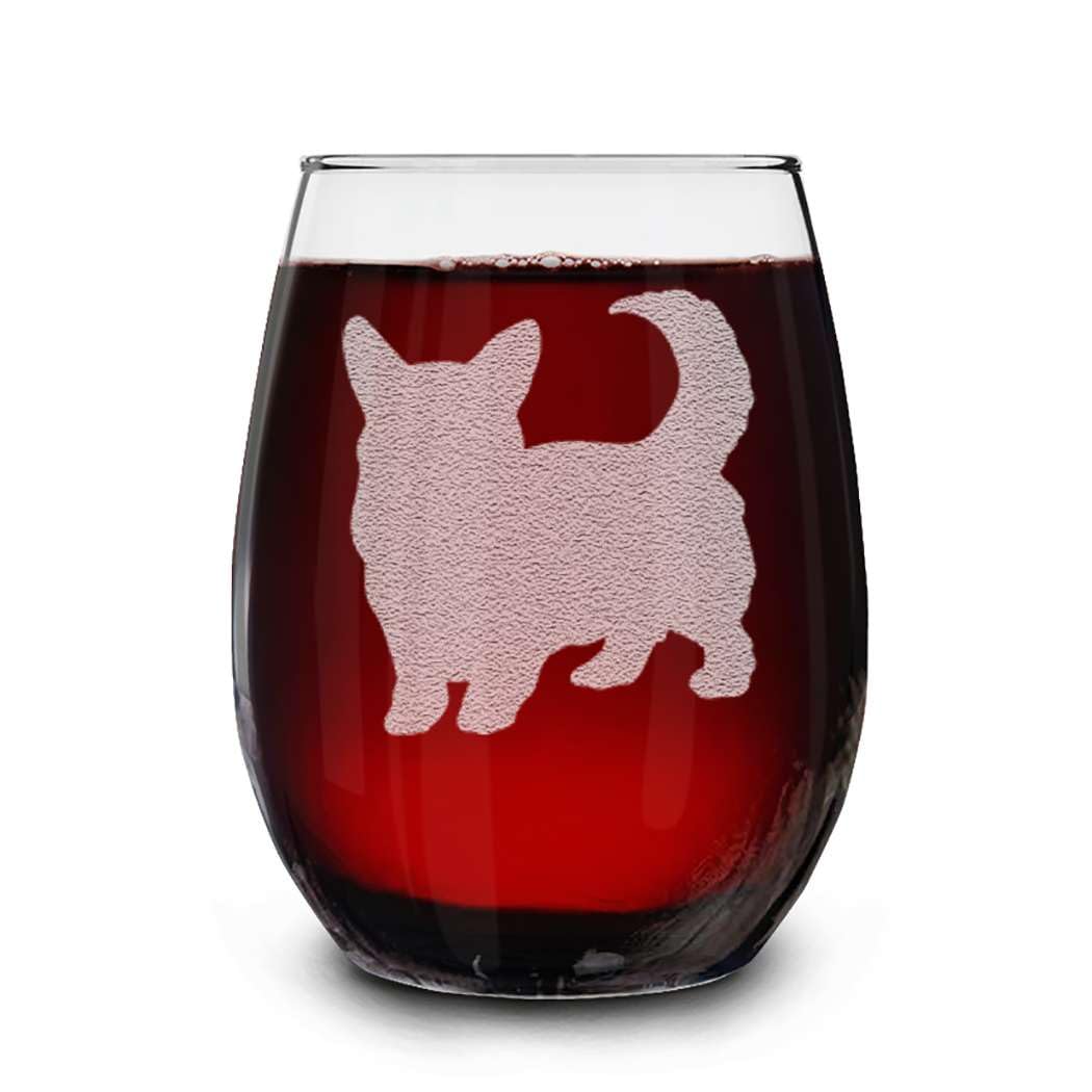 Dog Breeds Silhouettes Engraved Stemless Wine Glass 15 oz.