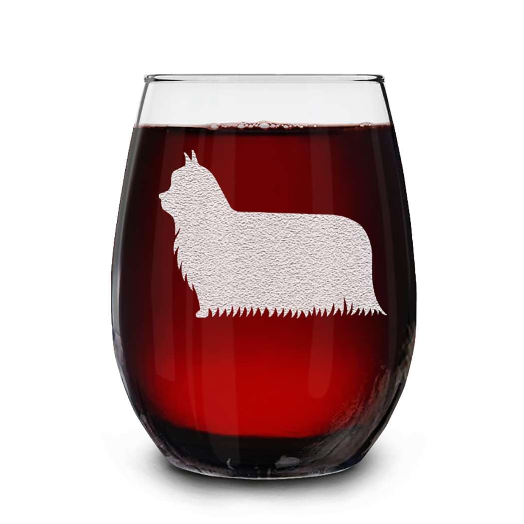 Dog Breeds Silhouettes Engraved Stemless Wine Glass 15 oz.