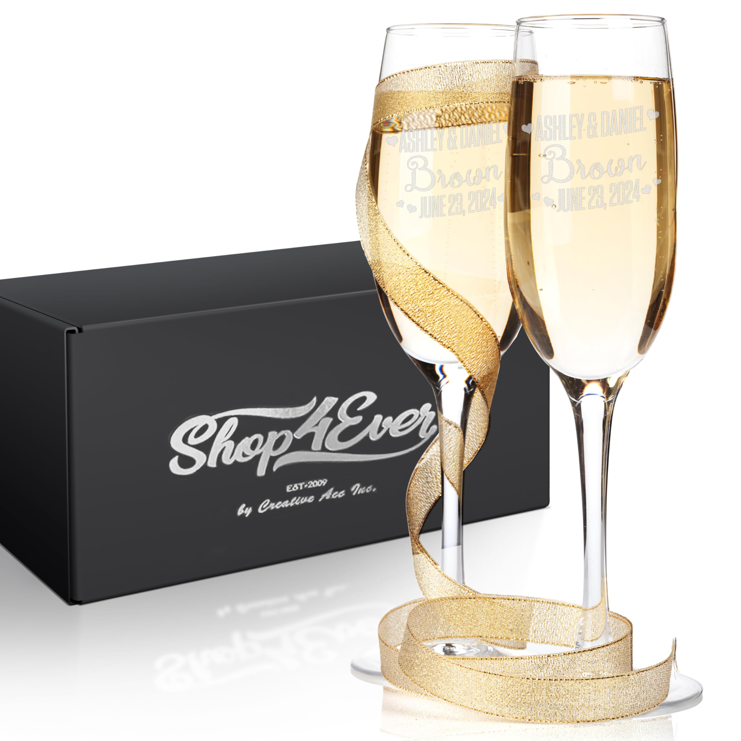 Custom Personalized Wedding Champagne Flute Glasses 8 oz.