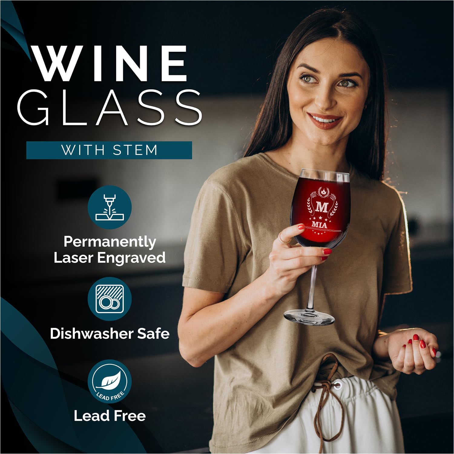 Custom Personalized Monogram Laser Engraved Stemmed Wine Glass 16 oz.